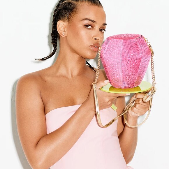 Betsey Johnson Kitsch Ring Pop Put A Ring On It Crossbody Pink Rhinestones NWT - Picture 4 of 16